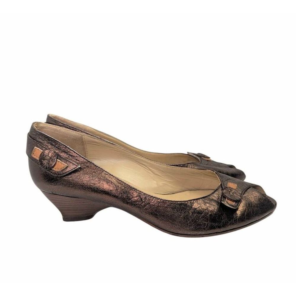 Levi's 1853 vintage copper leather peep toe wedge kitten heels womens 6